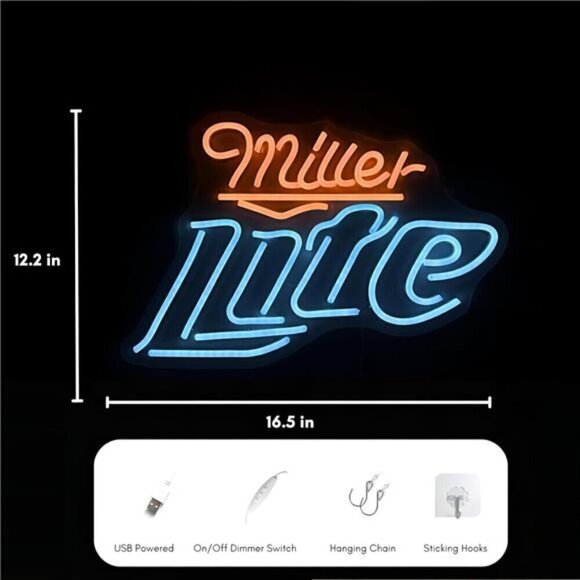 Miller Lite Beer LED Neon Sign Wall Decor Man Cave Bar Pub Bedroom Party NEW - Picture 4 of 7